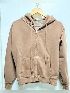 Men's Tan Full-Zip Hooded Sweatshirt